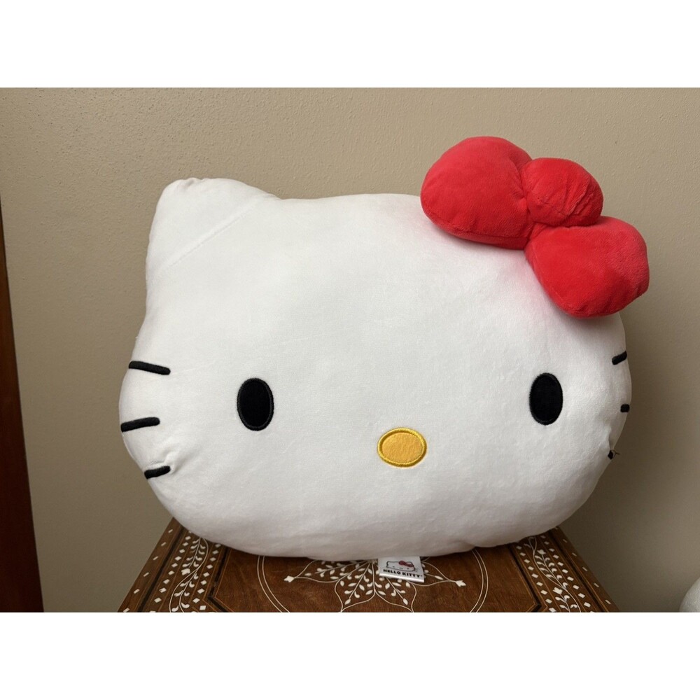 Hello Kitty by Sanrio Plush White Face Ted Bow Large Cloud Pillow  16x12